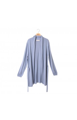 闕蘭絹蠶絲針織罩衫綁帶外套 – 藍 - 6619